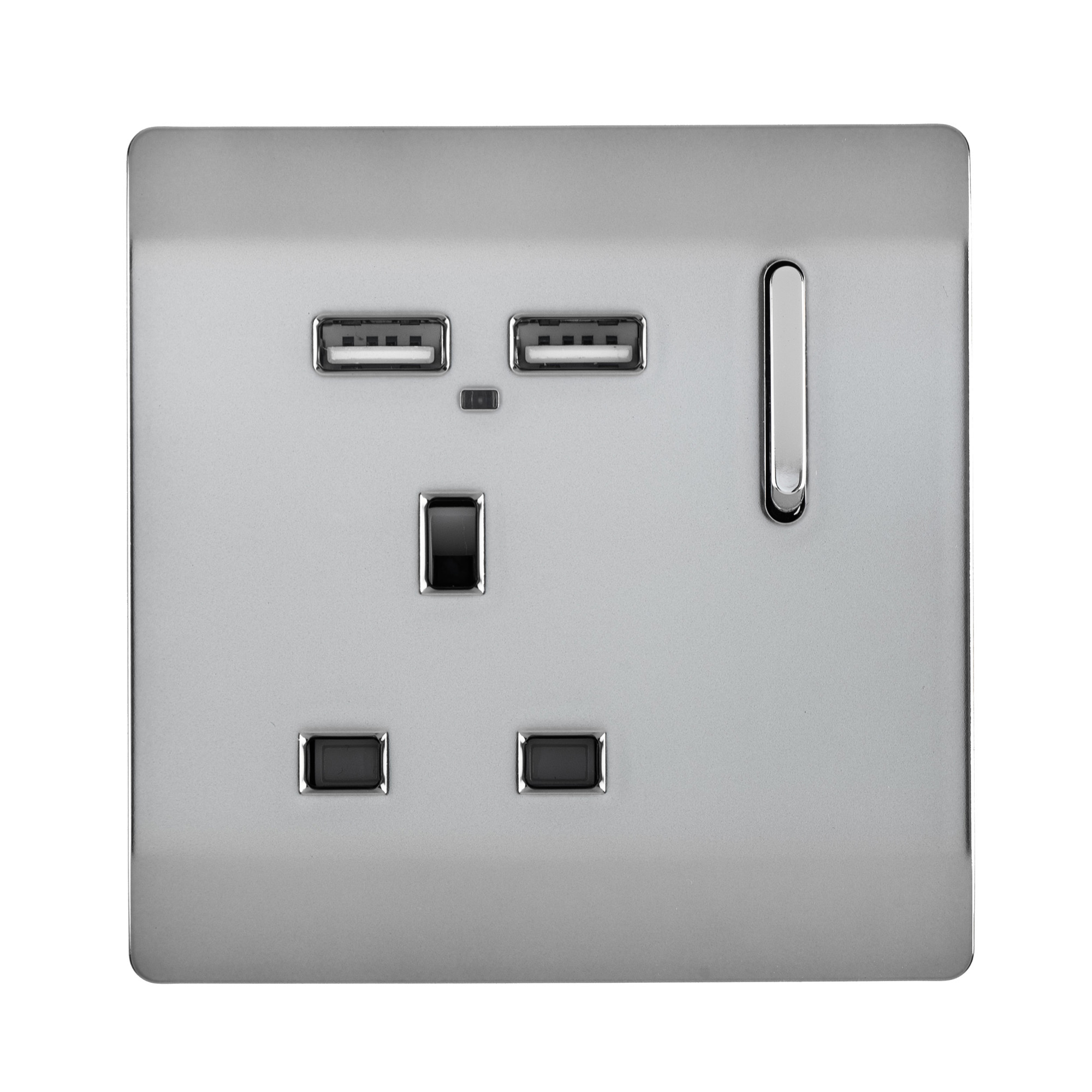 ART-SKT13USBBS  1 Gang 13Amp Switched Single Socket With 2 x USB Brushed Steel